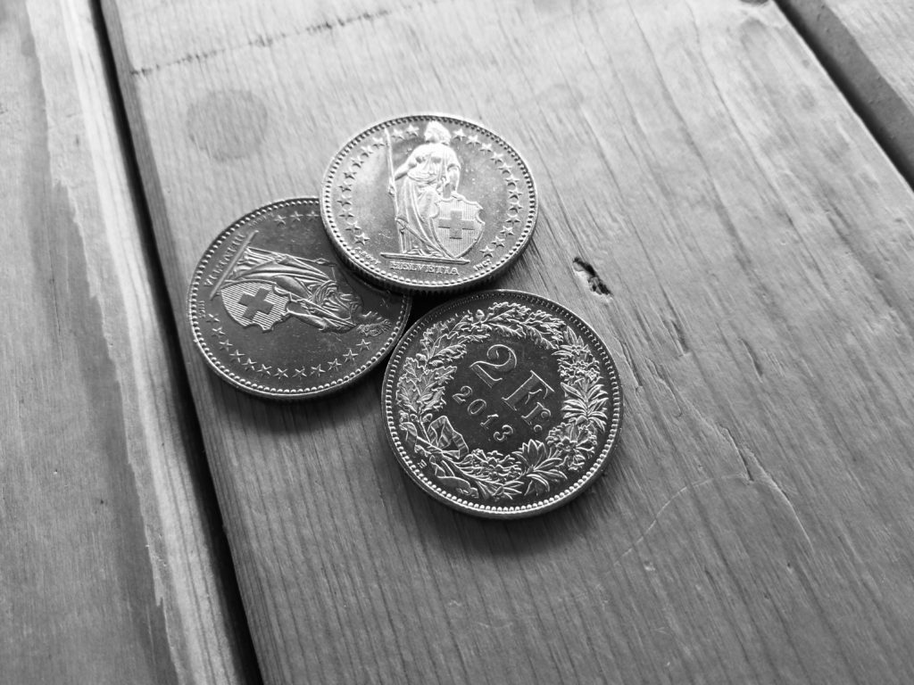 Some francs on a table